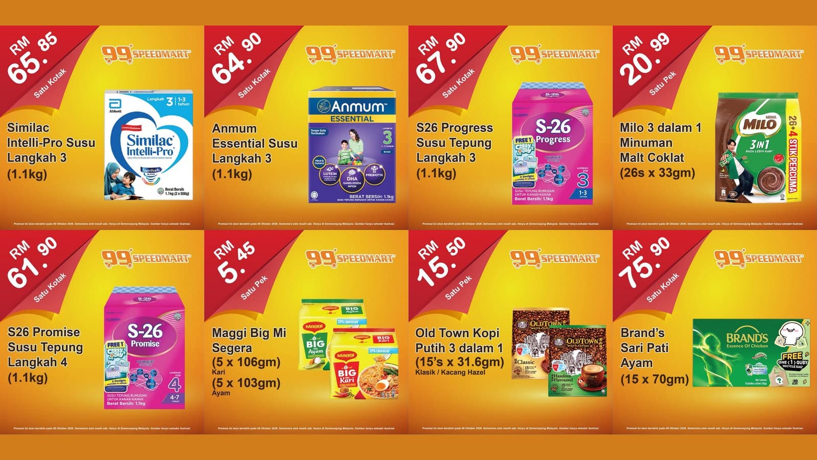 99 Speedmart Catalogue to 8 Oct 2026: Six Formula Milks Priced Side by Side, Plus Milo, Maggi and Nescafe
