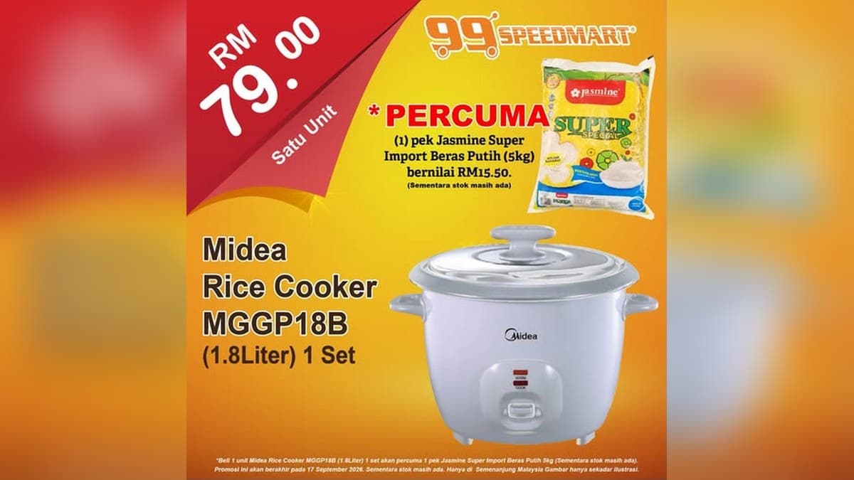 99 Speedmart x Midea: the RM79 Rice Cooker Is Normal Price — the Free 5kg Rice Is the Deal (Till 17 Sep)