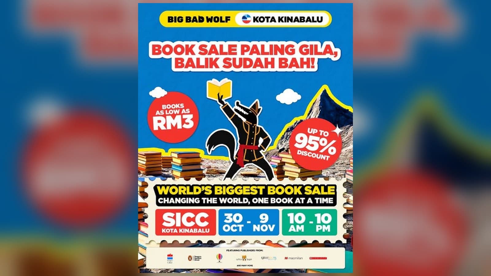 Big Bad Wolf Kota Kinabalu 2026 at SICC: Books from RM3, Up to 95% Off, 30 Oct-9 Nov