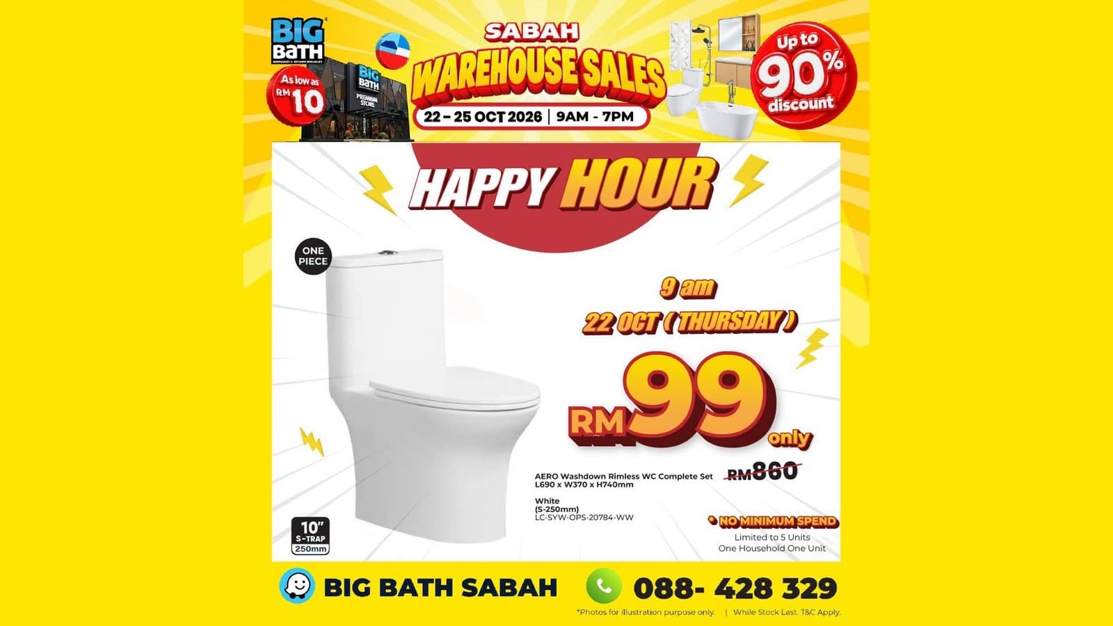 Big Bath Warehouse Sale in Kota Kinabalu and Kuching: RM99 Toilets and Sinks, 22-25 Oct