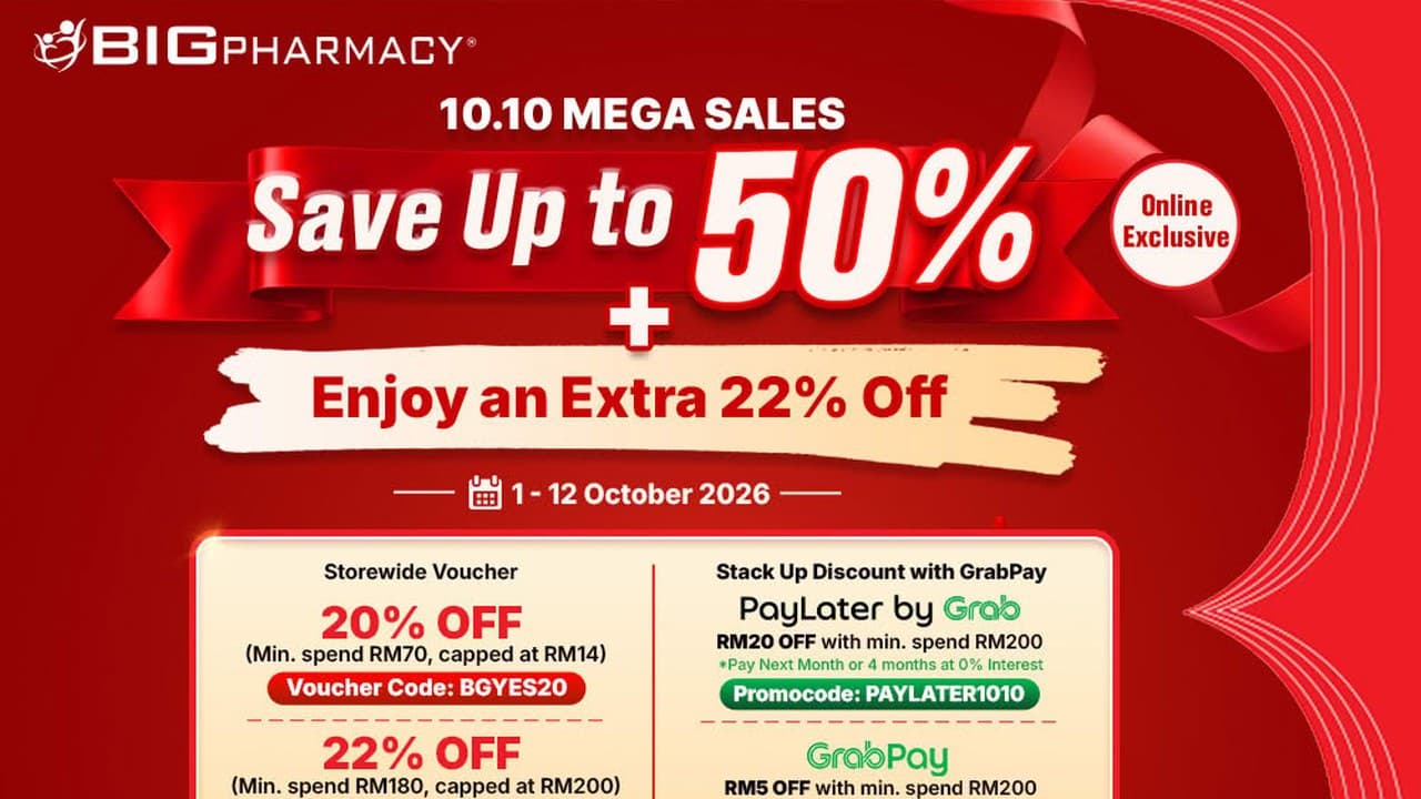 BIG Pharmacy 10.10 Mega Sale: Extra 22% Off Online With Code BGYES22, Until 12 October 2026