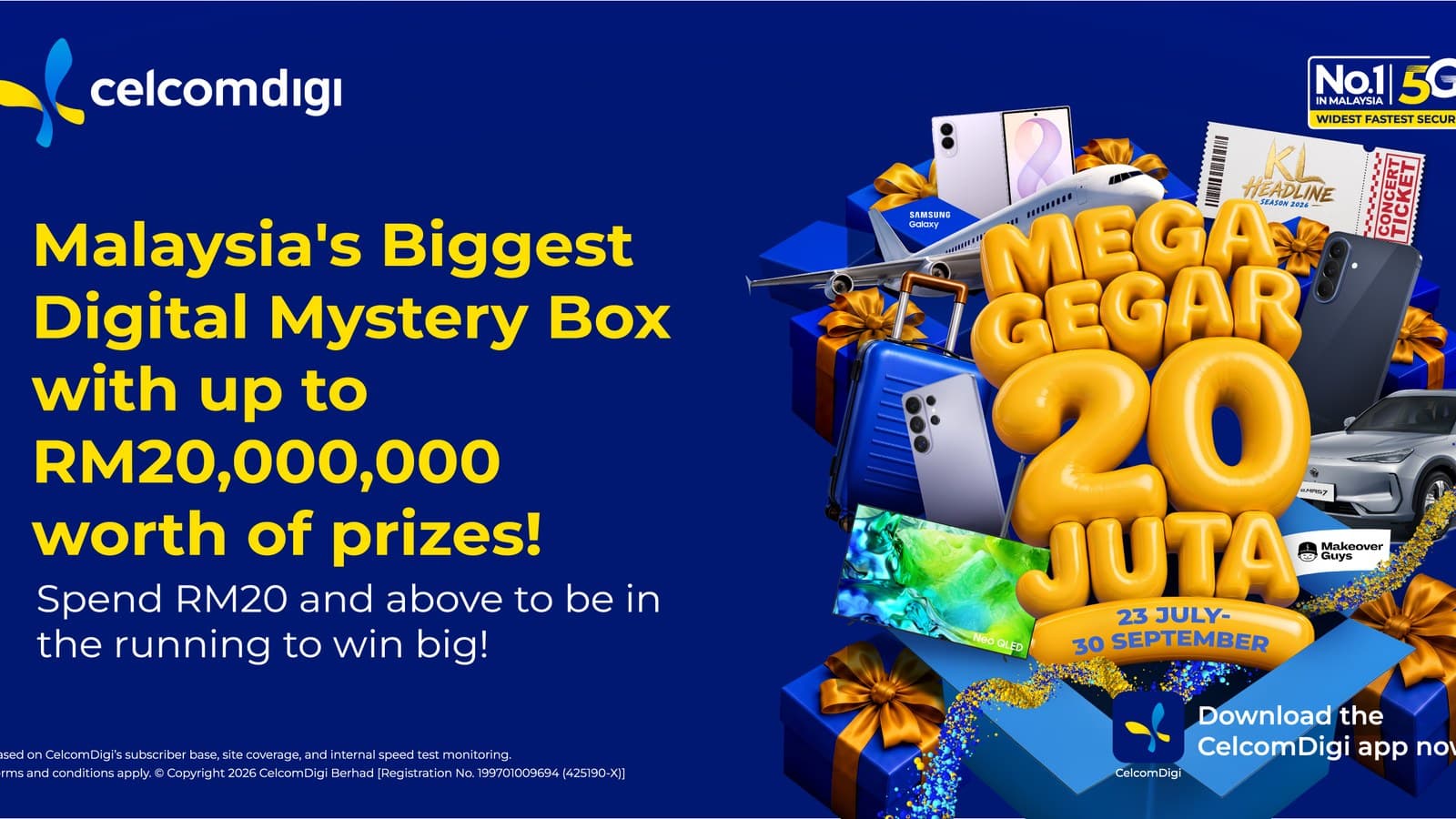 CelcomDigi Says Spend RM20 to Join Mega Gegar. Its Own Page Sells a RM6.90 Entry That Comes With 1,631GB