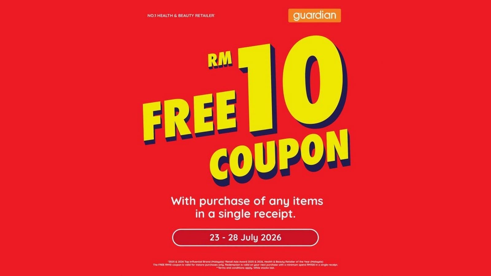 Guardian Malaysia Free RM10 Coupon With Any Purchase — Ended 28 Jul, When It Returns