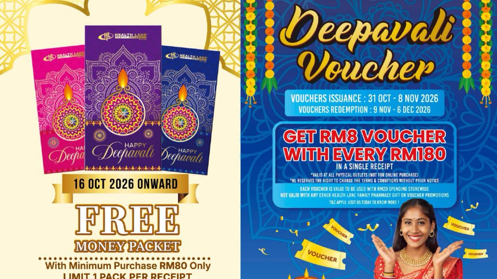 Health Lane Deepavali Promotion 2026: Free Money Packet at RM80, Khind Induction Cooker RM119.90, RM8 Voucher per RM180 (16 Oct–15 Nov)