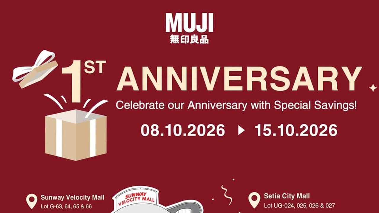 MUJI 1st Anniversary at Sunway Velocity and Setia City Mall: Free Sacoche From RM180, Up to 30% Off Until 15 October