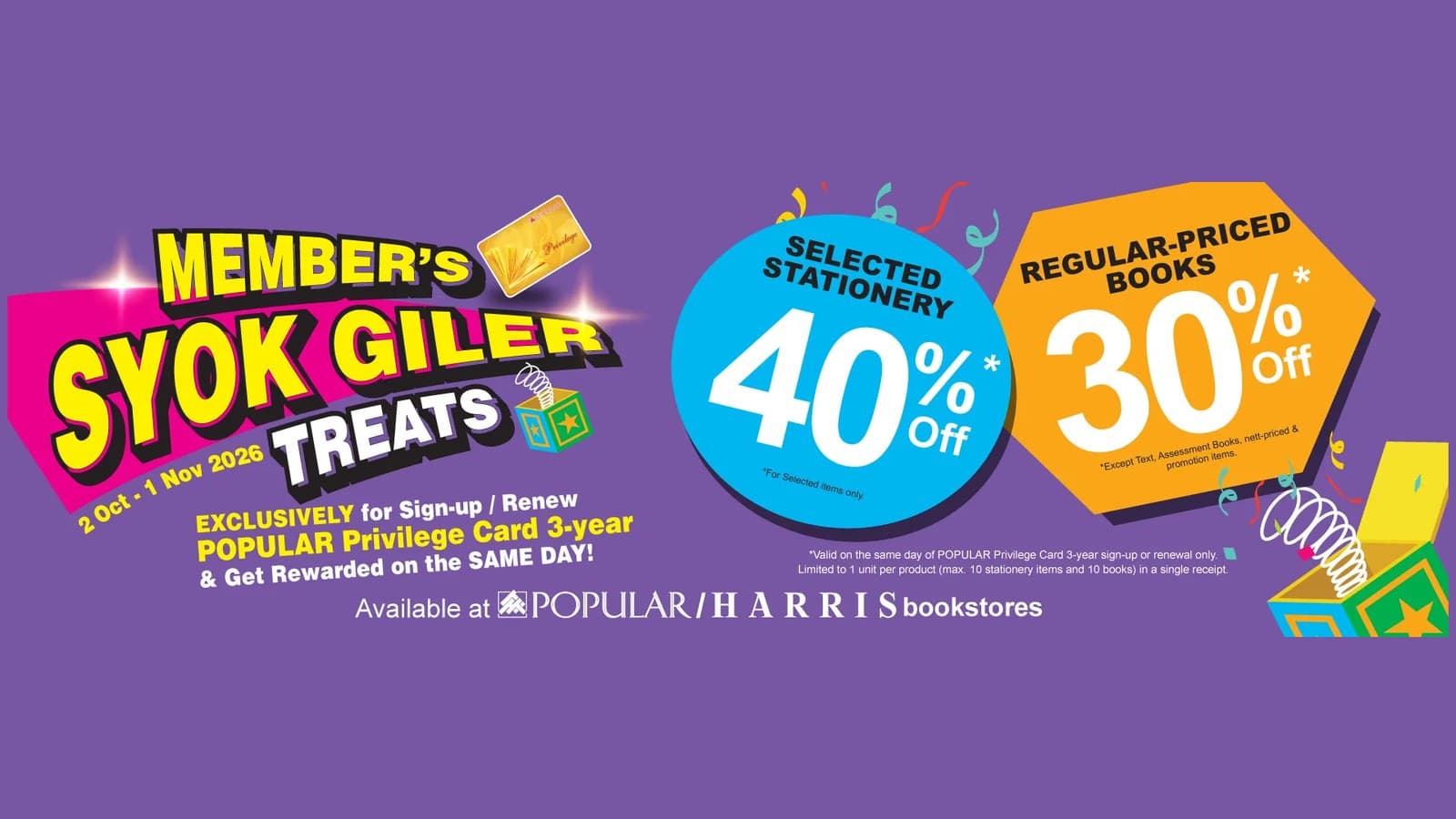 POPULAR Member's Syok Giler Treats: 30% Off Books for a RM25 Card, but Only on the Day You Join (2 Oct-1 Nov)