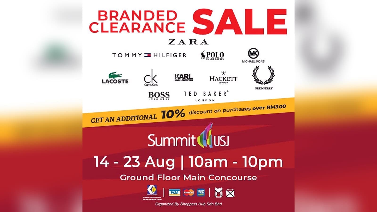 Shoppers Hub清仓特卖会:Summit USJ分店Zara、Tommy Hilfiger等国际品牌最高省90%(优惠至8月23日)